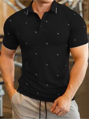 SHEIN Manfinity Homme Men’s Polo Shirt Geo Print Black White Size Large L